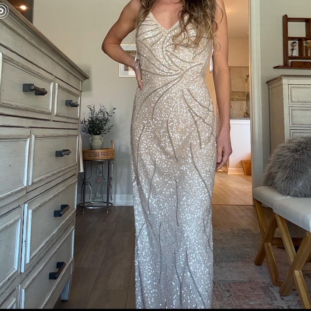 Adrianna Papell-Adrian Maddox Collection Sequin Tan Gown